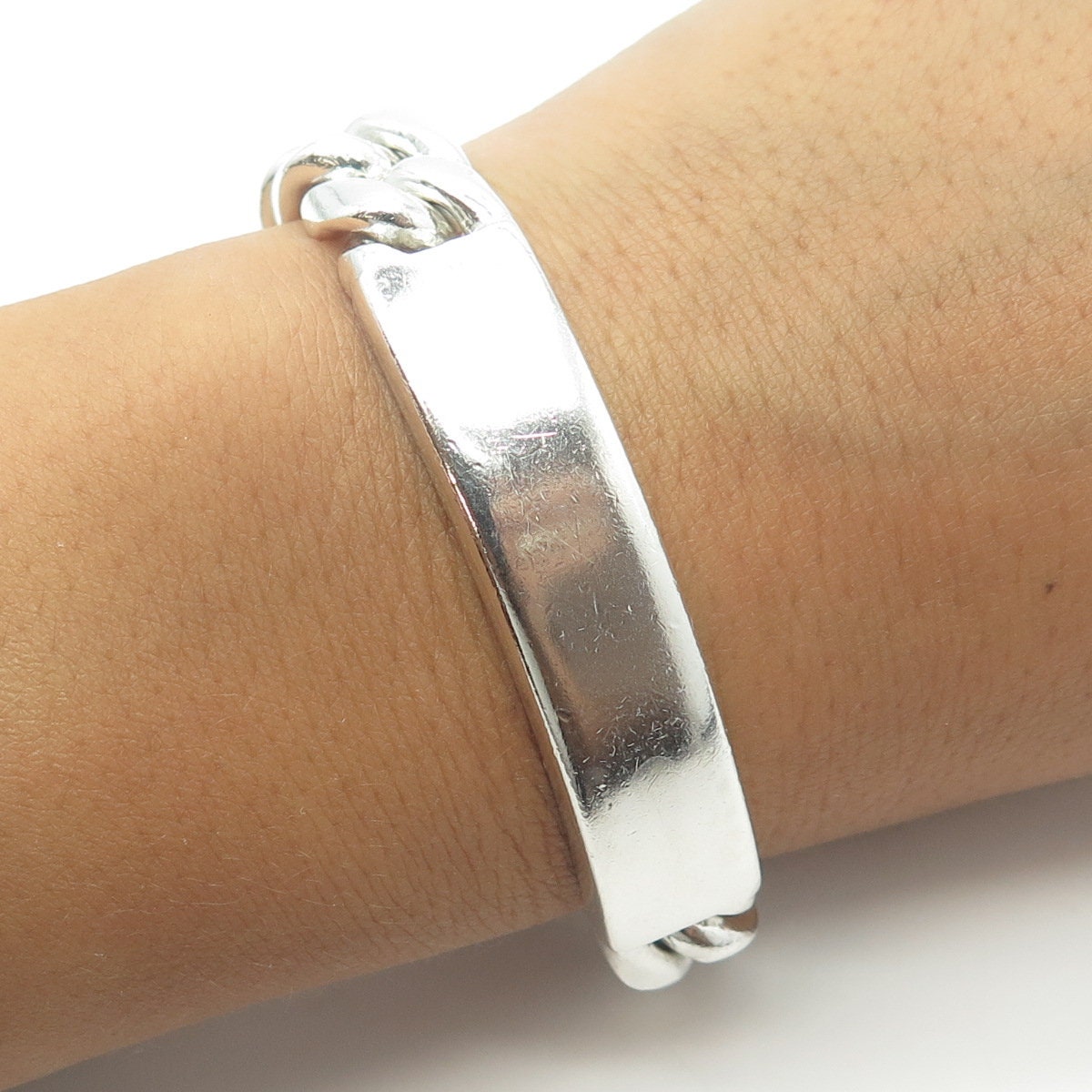 925 Sterling Silver Vintage Mexico Solid 96.9g ID Cuban Link Bracelet 8"