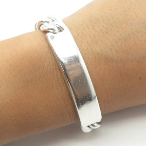 925 Sterling Silver Vintage Mexico Solid 96.9g ID Cuban Link Bracelet 8"