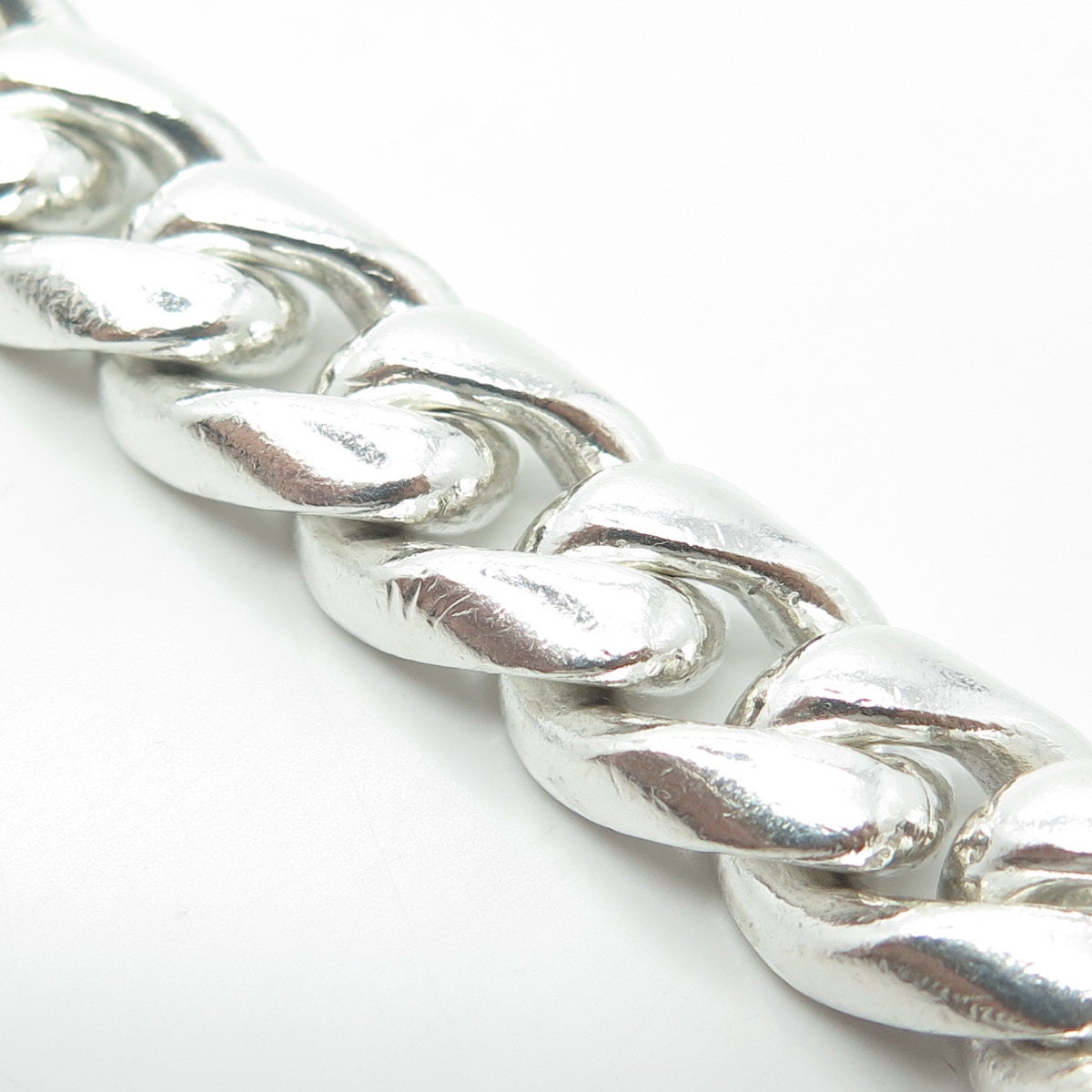 925 Sterling Silver Vintage Mexico Solid 96.9g ID Cuban Link Bracelet 8"