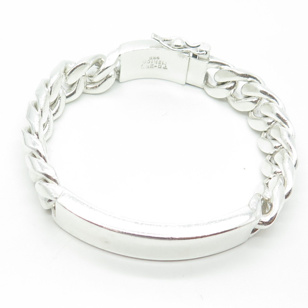 925 Sterling Silver Vintage Mexico Solid 96.9g ID Cuban Link Bracelet 8"