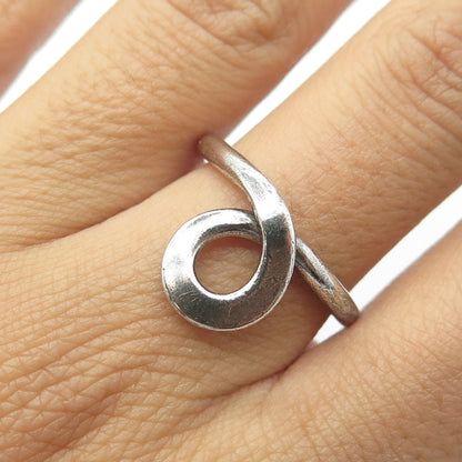925 Sterling Silver Vintage Mexico Modernist Twisted Hook Ring Size 8.25