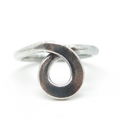 925 Sterling Silver Vintage Mexico Modernist Twisted Hook Ring Size 8.25