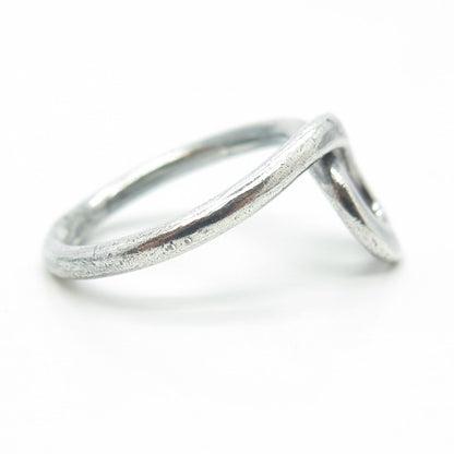 925 Sterling Silver Vintage Mexico Modernist Twisted Hook Ring Size 8.25