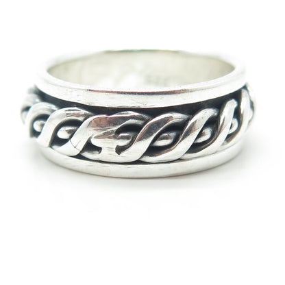 925 Sterling Silver Vintage Woven Rope Rotating Band Ring Size 11.25