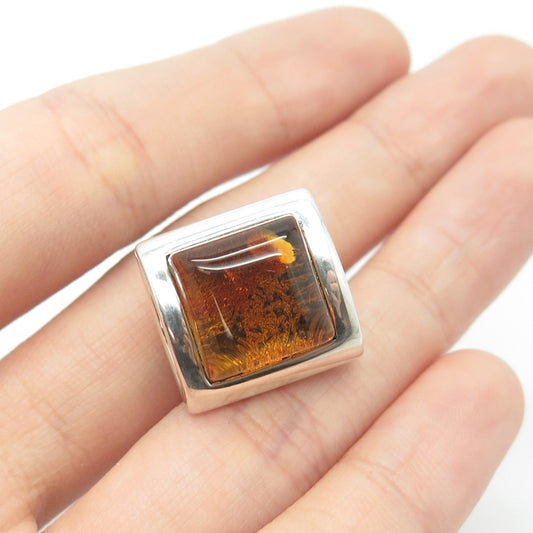 925 Sterling Silver Vintage Real Colorful Amber Slide Pendant