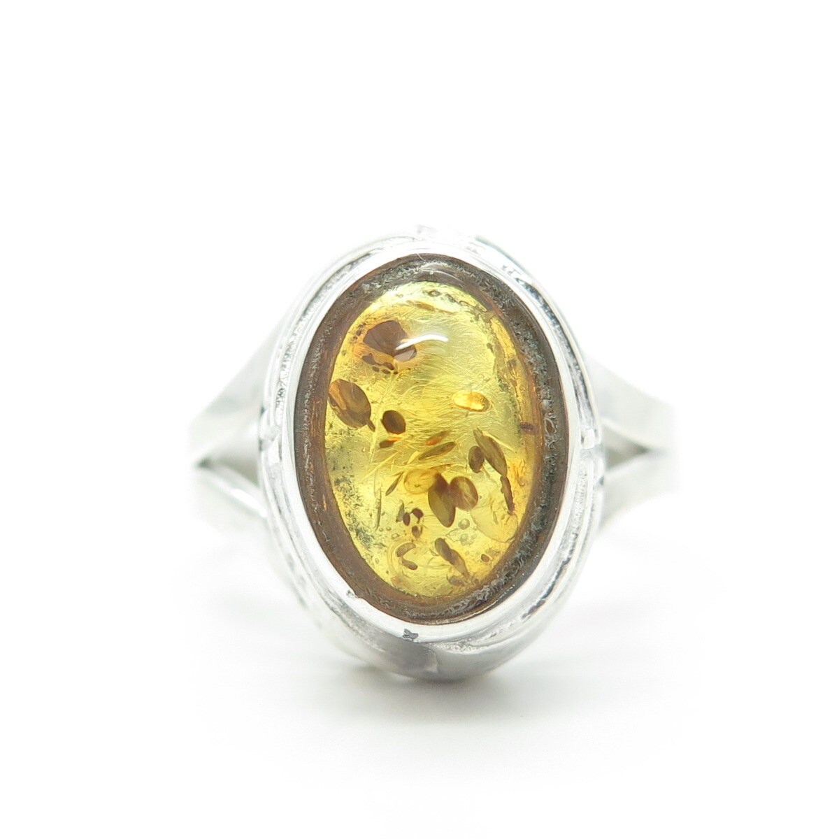 925 Sterling Silver Vintage Real Yellow Amber Cocktail Ring Size 9