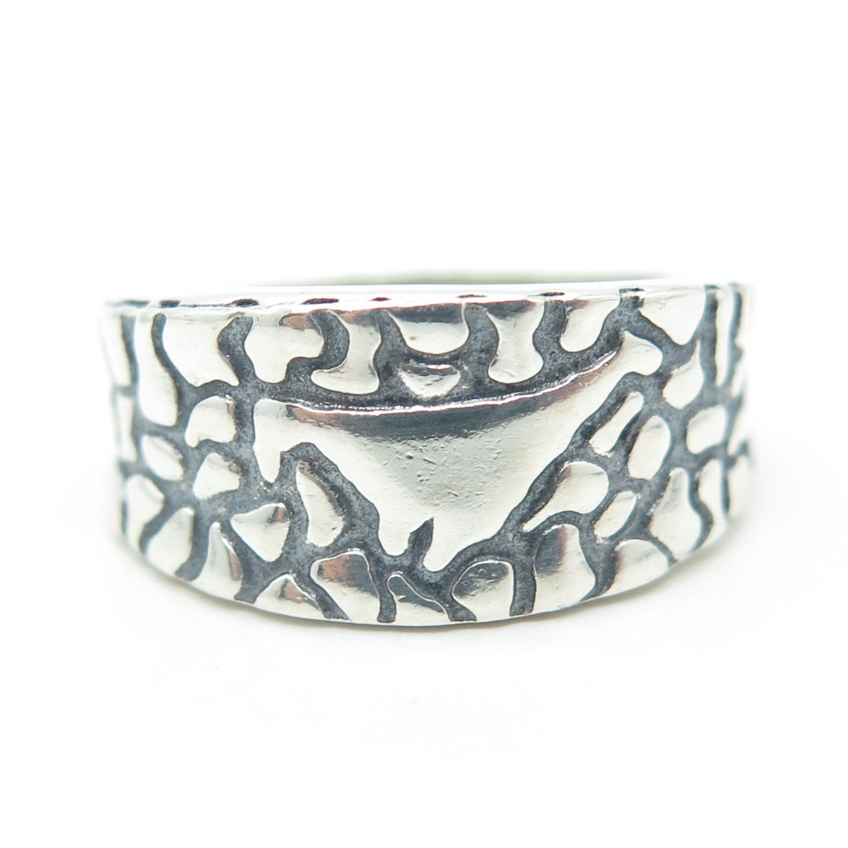 925 Sterling Silver Vintage Nugget Dinosaur Oxidized Band Ring Size 8.5