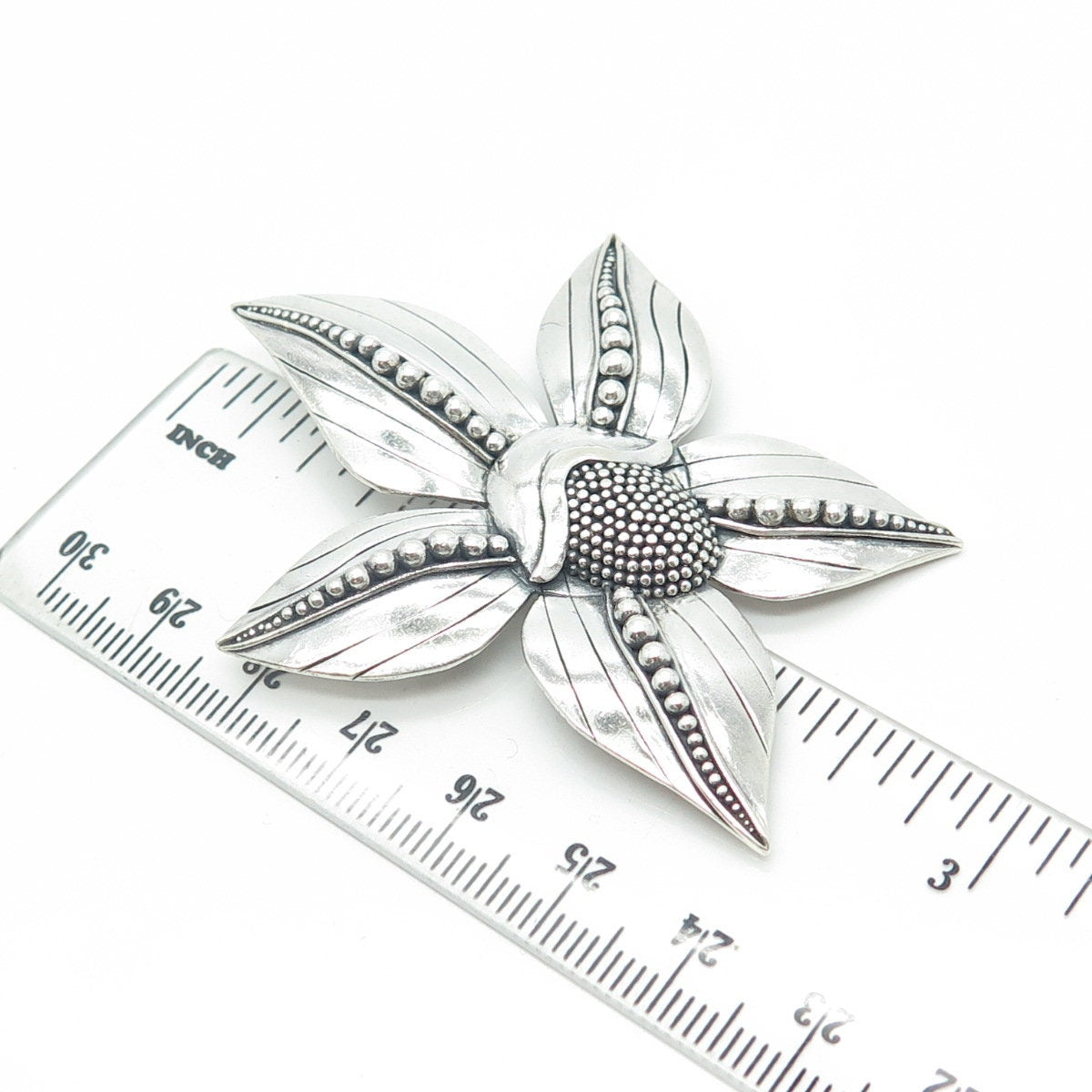 DUARTE 925 Sterling Silver Vintage Dogwood Flower Beaded Pin Brooch