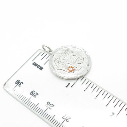 GRIFFITH & SONS CO. 925 Sterling Silver Vintage Enamel Adorable 10 Round Pendant