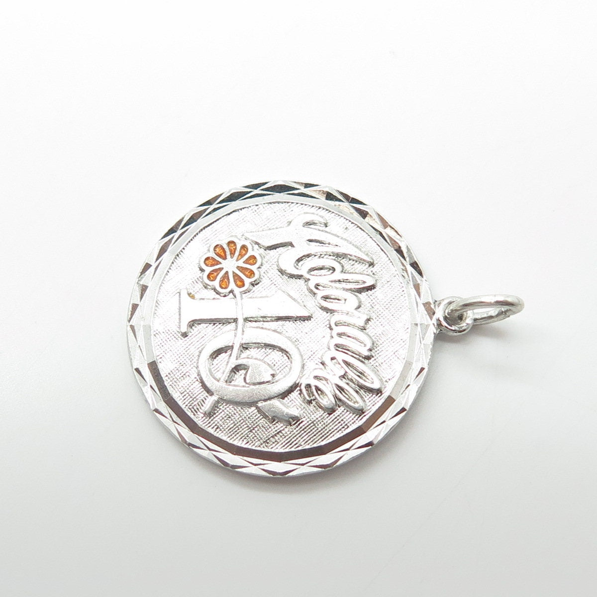 GRIFFITH & SONS CO. 925 Sterling Silver Vintage Enamel Adorable 10 Round Pendant