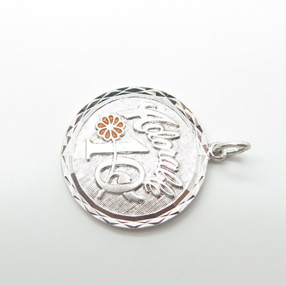 GRIFFITH & SONS CO. 925 Sterling Silver Vintage Enamel Adorable 10 Round Pendant