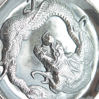 Chinese Export 925 Sterling Silver Antique Art Deco Royal Dragon Dish Plate