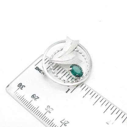 DCE CURTIS Jewelry 925 Sterling Silver Vintage Green Rhinestone Circle Brooch