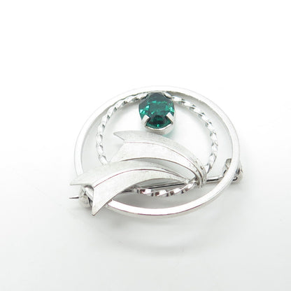 DCE CURTIS Jewelry 925 Sterling Silver Vintage Green Rhinestone Circle Brooch