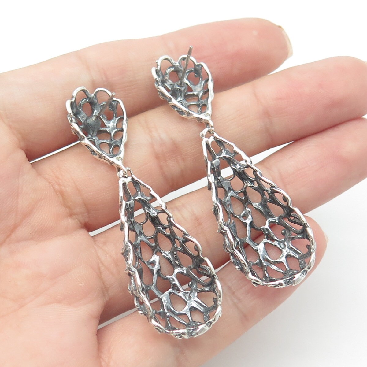 925 Sterling Silver Vintage Ornate Dangling Earrings