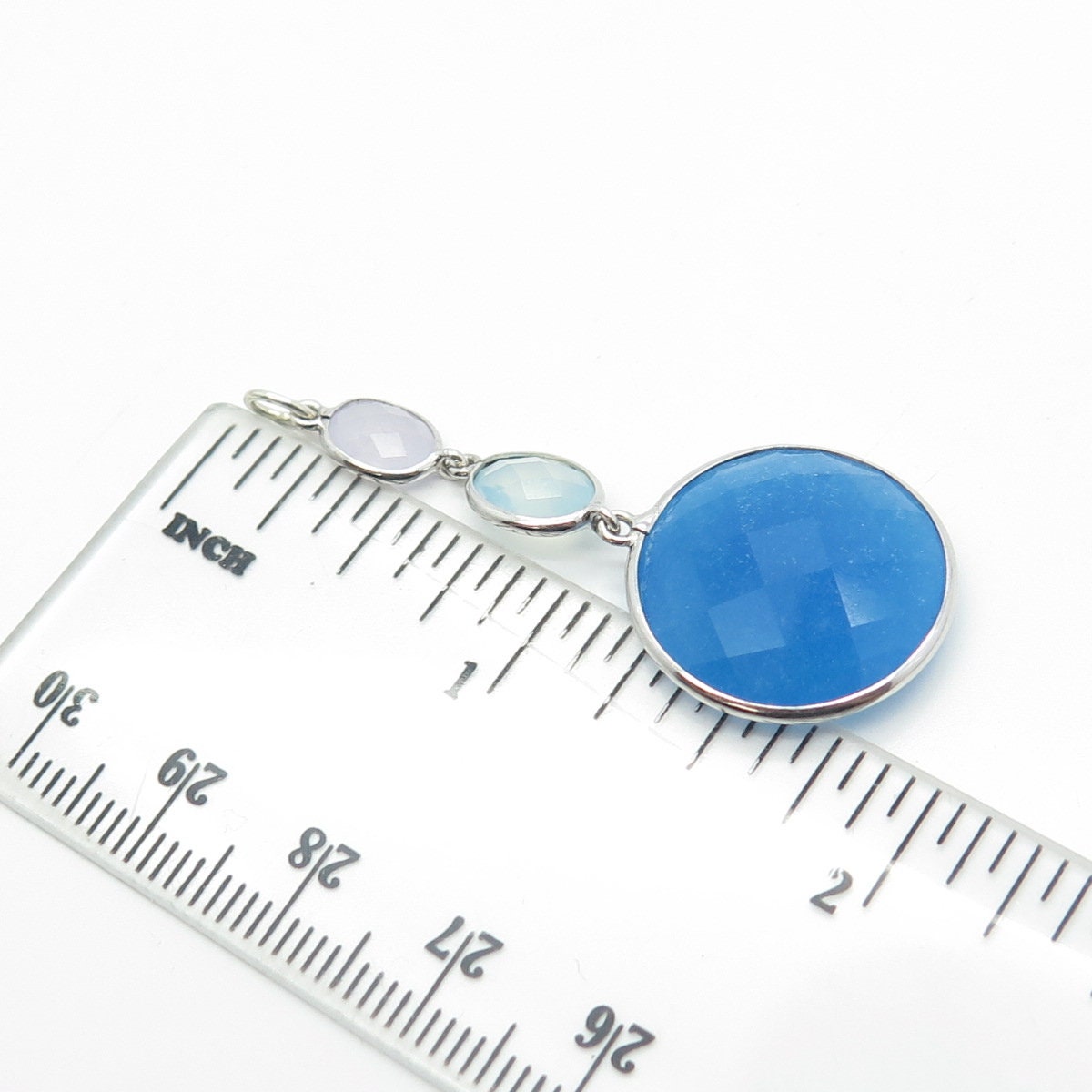 925 Sterling Silver Real White & Blue Quartz Drop Pendant