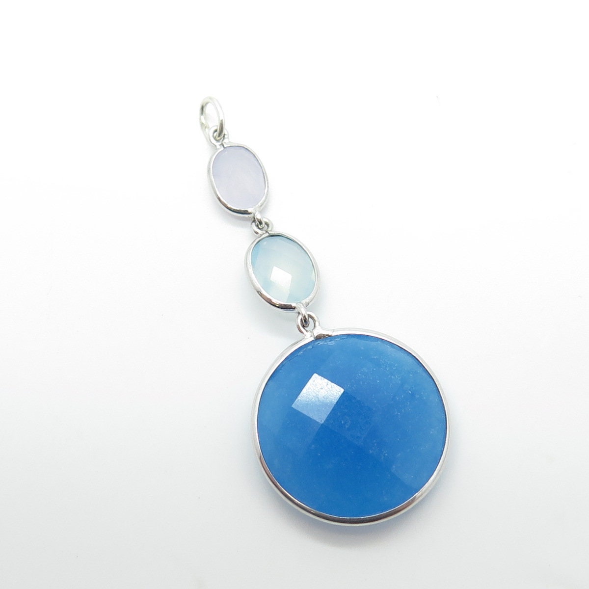 925 Sterling Silver Real White & Blue Quartz Drop Pendant