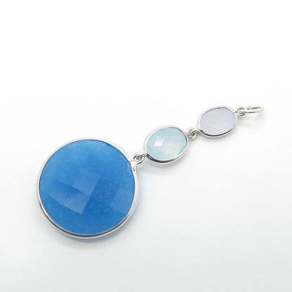 925 Sterling Silver Real White & Blue Quartz Drop Pendant