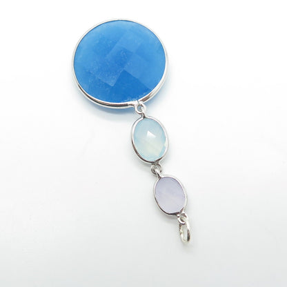 925 Sterling Silver Real White & Blue Quartz Drop Pendant