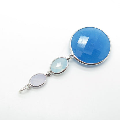 925 Sterling Silver Real White & Blue Quartz Drop Pendant