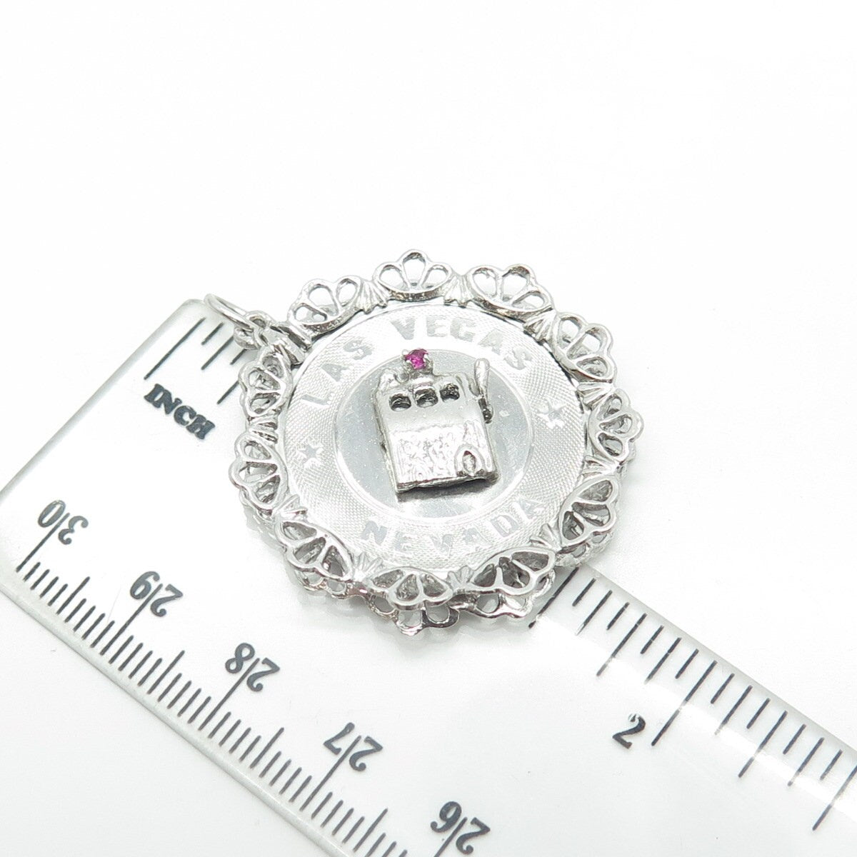925 Sterling Silver Antique Art Deco Rhinestone Las Vegas Nevada Casino Pendant