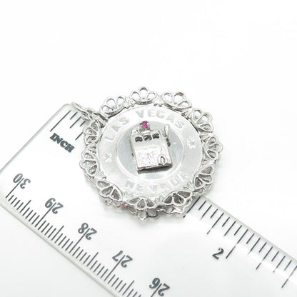 925 Sterling Silver Antique Art Deco Rhinestone Las Vegas Nevada Casino Pendant