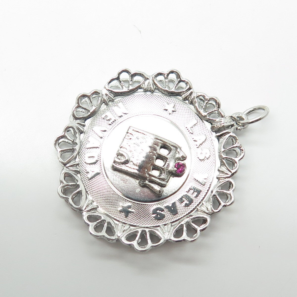 925 Sterling Silver Antique Art Deco Rhinestone Las Vegas Nevada Casino Pendant