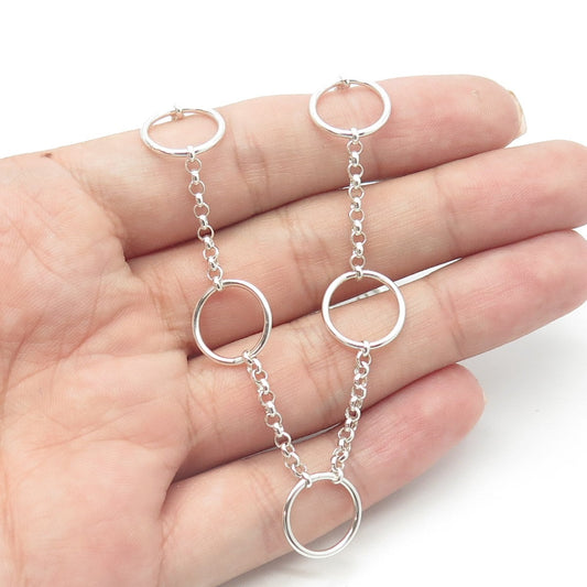 925 Sterling Silver Vintage Italy Circle By The Yard Rolo Chain Necklace 16"