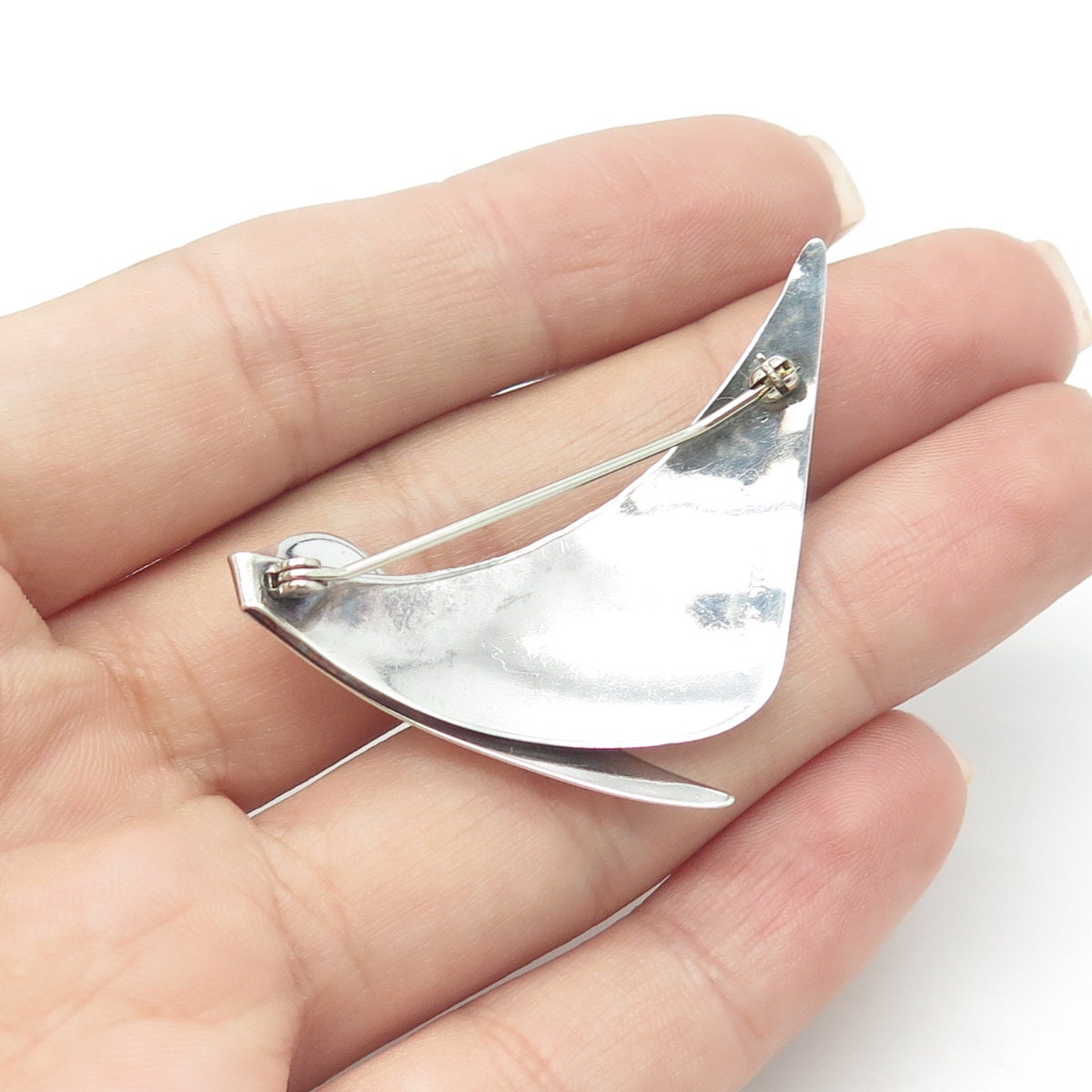 FRED & KATE PEARCE 925 Sterling Silver Vintage Modernist Boomerang Pin Brooch