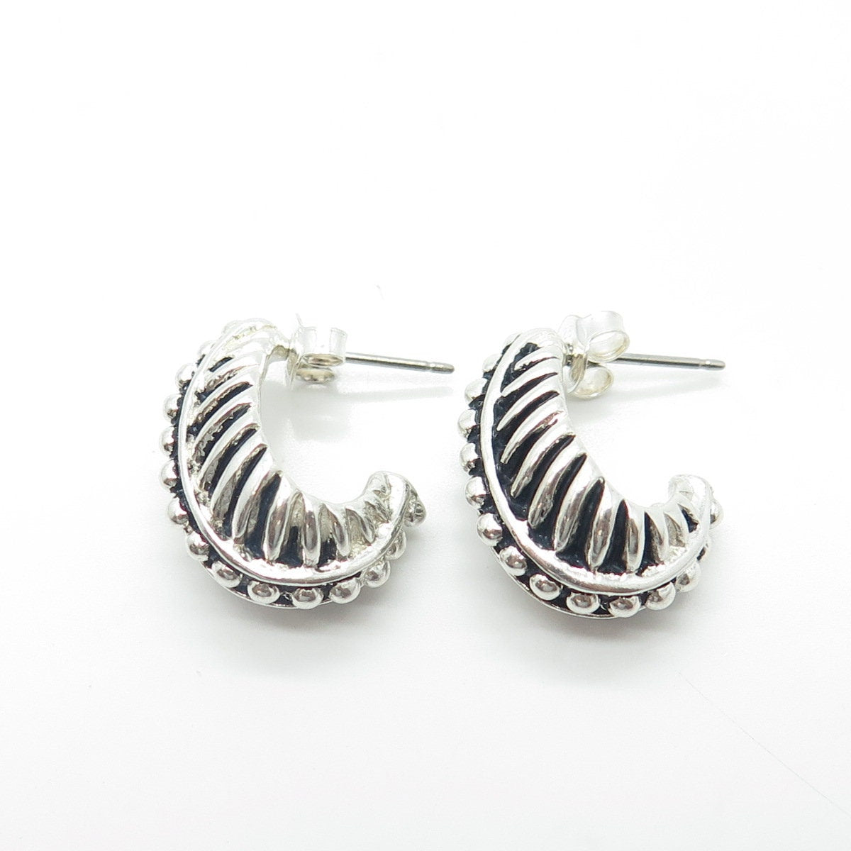 J. ESPOSITO 925 Sterling Silver Vintage Beaded Ribbed Earrings