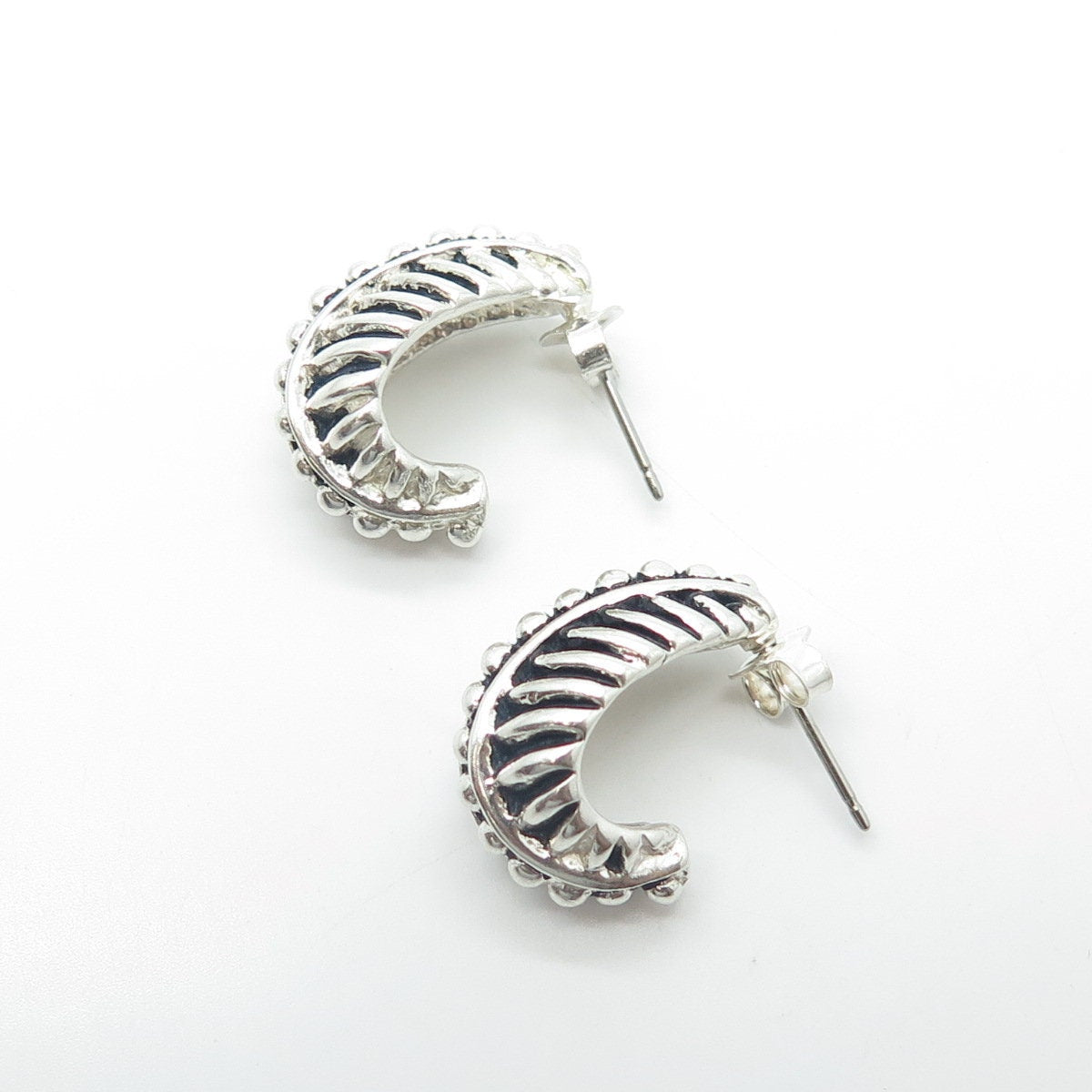 J. ESPOSITO 925 Sterling Silver Vintage Beaded Ribbed Earrings