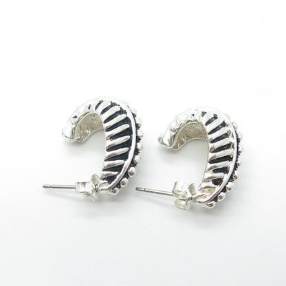 J. ESPOSITO 925 Sterling Silver Vintage Beaded Ribbed Earrings