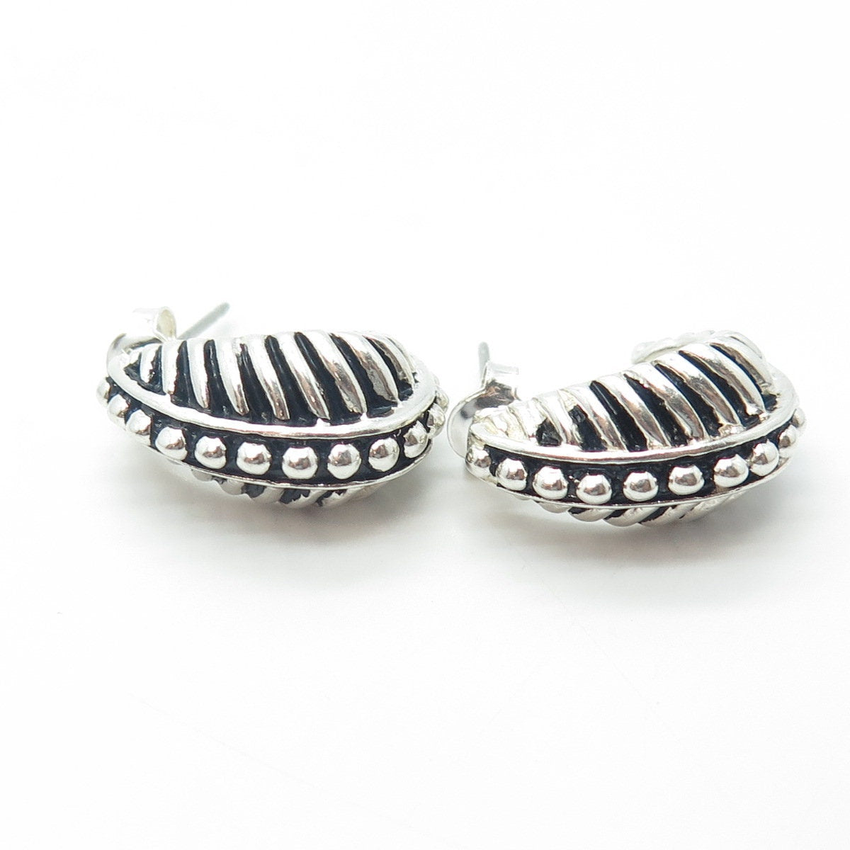 J. ESPOSITO 925 Sterling Silver Vintage Beaded Ribbed Earrings