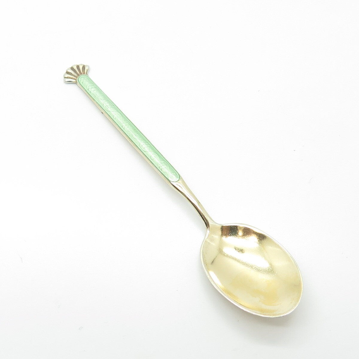 AKSEL HOLMSEN 925S Sterling & Gold Plated Vintage Norway Enamel Coffee Spoon