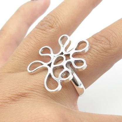 925 Sterling Silver Vintage Modernist Wide Ring Size 9.75