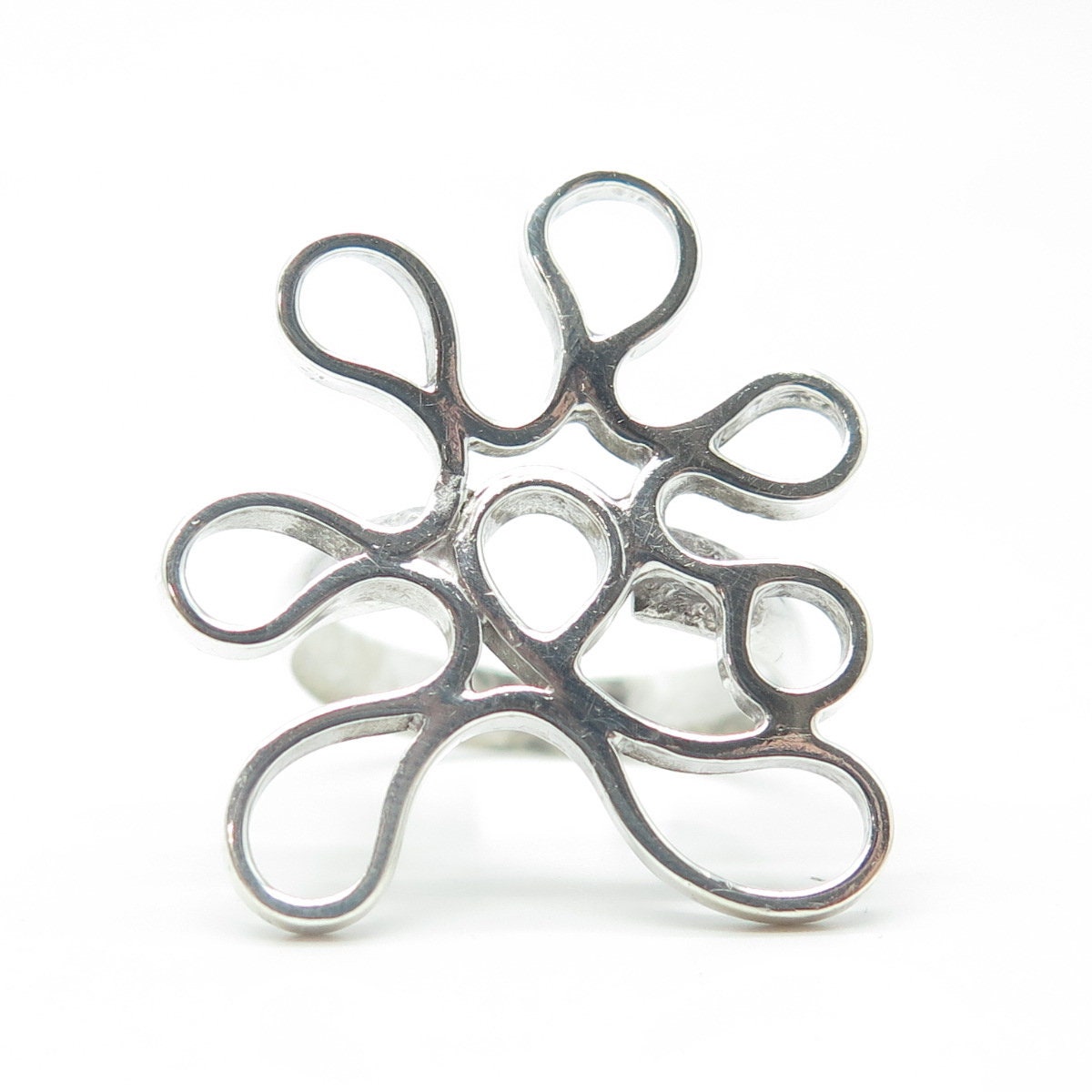 925 Sterling Silver Vintage Modernist Wide Ring Size 9.75