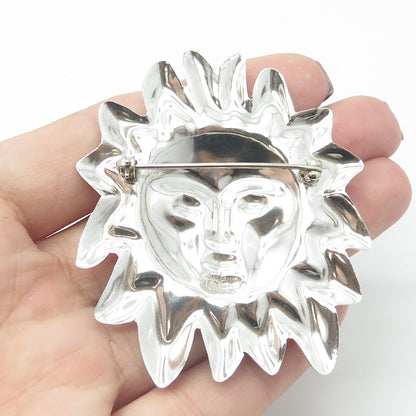 925 Sterling Silver Vintage Mexico Sun Face Pin Brooch