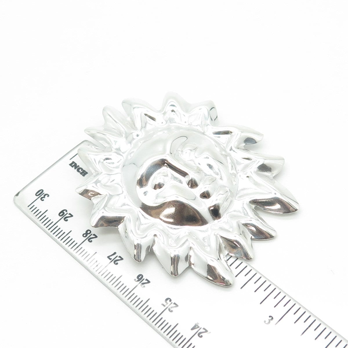 925 Sterling Silver Vintage Mexico Sun Face Pin Brooch