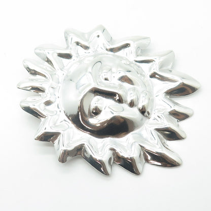 925 Sterling Silver Vintage Mexico Sun Face Pin Brooch