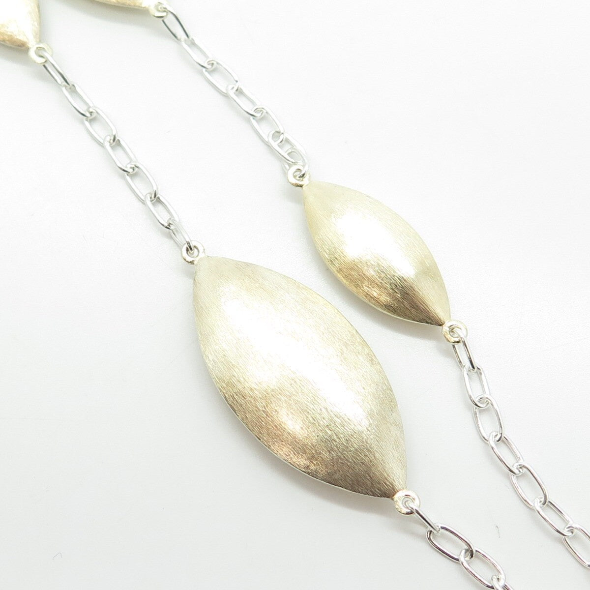 925 Sterling Silver 2-Tone Vintage Modernist Chain Necklace 32"