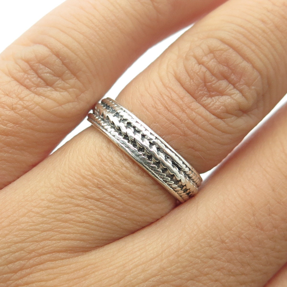 925 Sterling Silver Vintage Woven Rope Band Ring Size 5.75