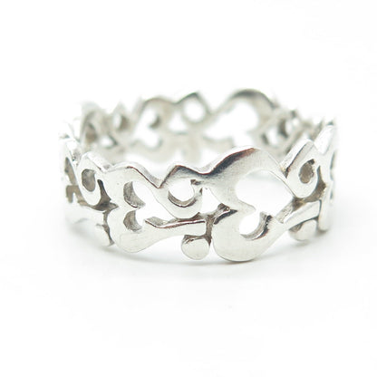 925 Sterling Silver Vintage Modernist Open Heart All Around Band Ring Size 11.75