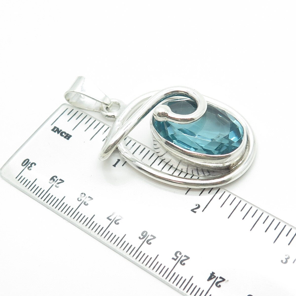 925 Sterling Silver Vintage Blue Glass Modernist Pendant