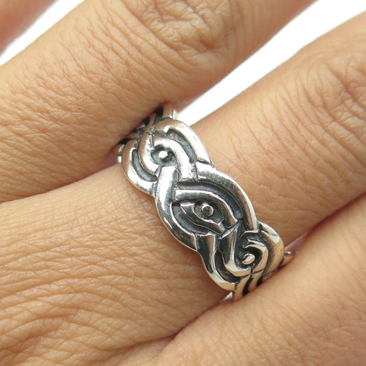 925 Sterling Silver Vintage Ornate Eye Oxidized Band Ring Size 11.5