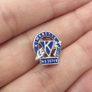 925 Sterling Silver Antique Art Deco Enamel "Kiwanette Club We Serve" Pin Brooch