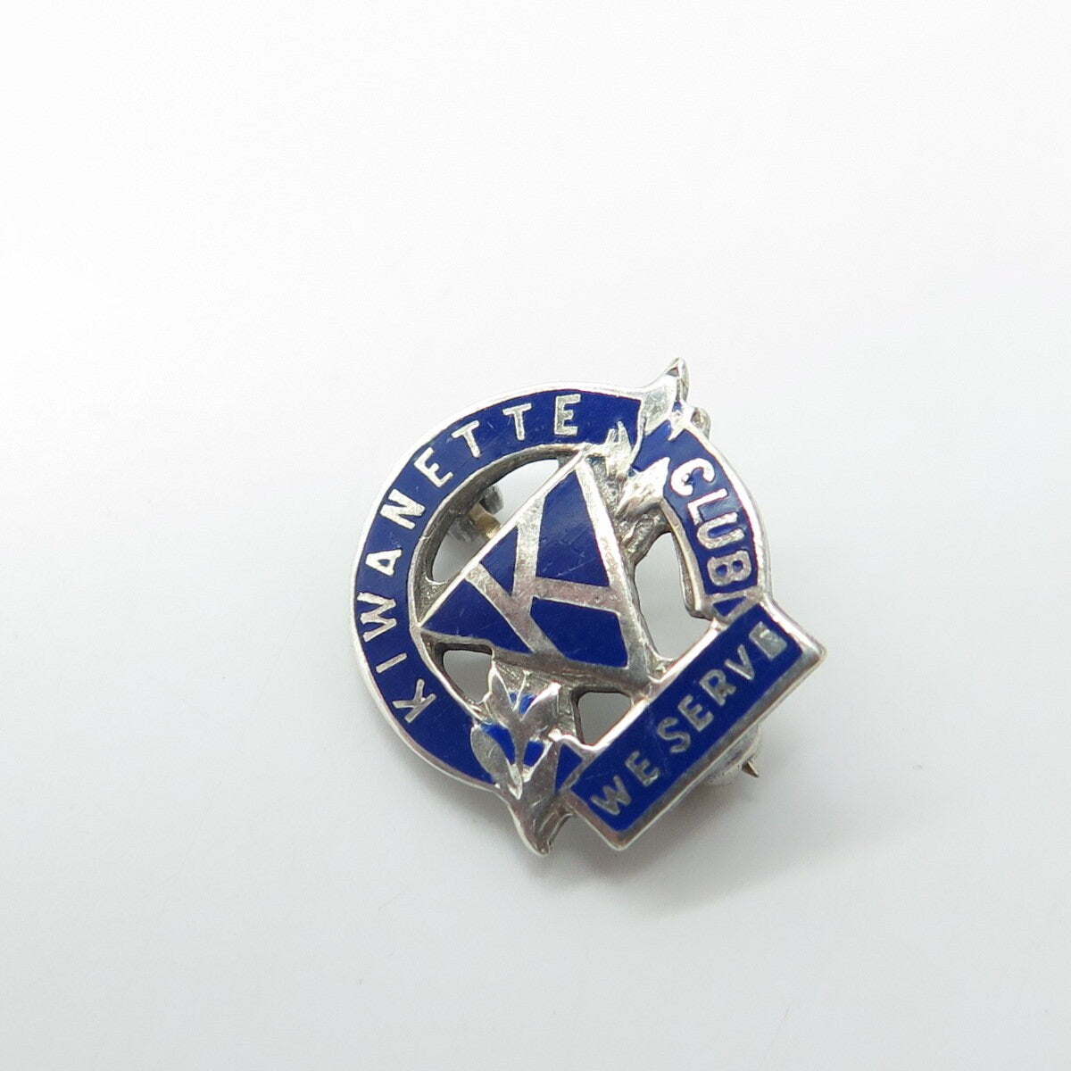 925 Sterling Silver Antique Art Deco Enamel "Kiwanette Club We Serve" Pin Brooch
