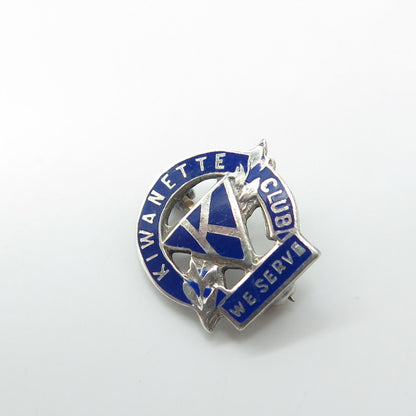 925 Sterling Silver Antique Art Deco Enamel "Kiwanette Club We Serve" Pin Brooch