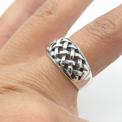 925 Sterling Silver Vintage Wicker Woven Oxidized Ring Size 7.25