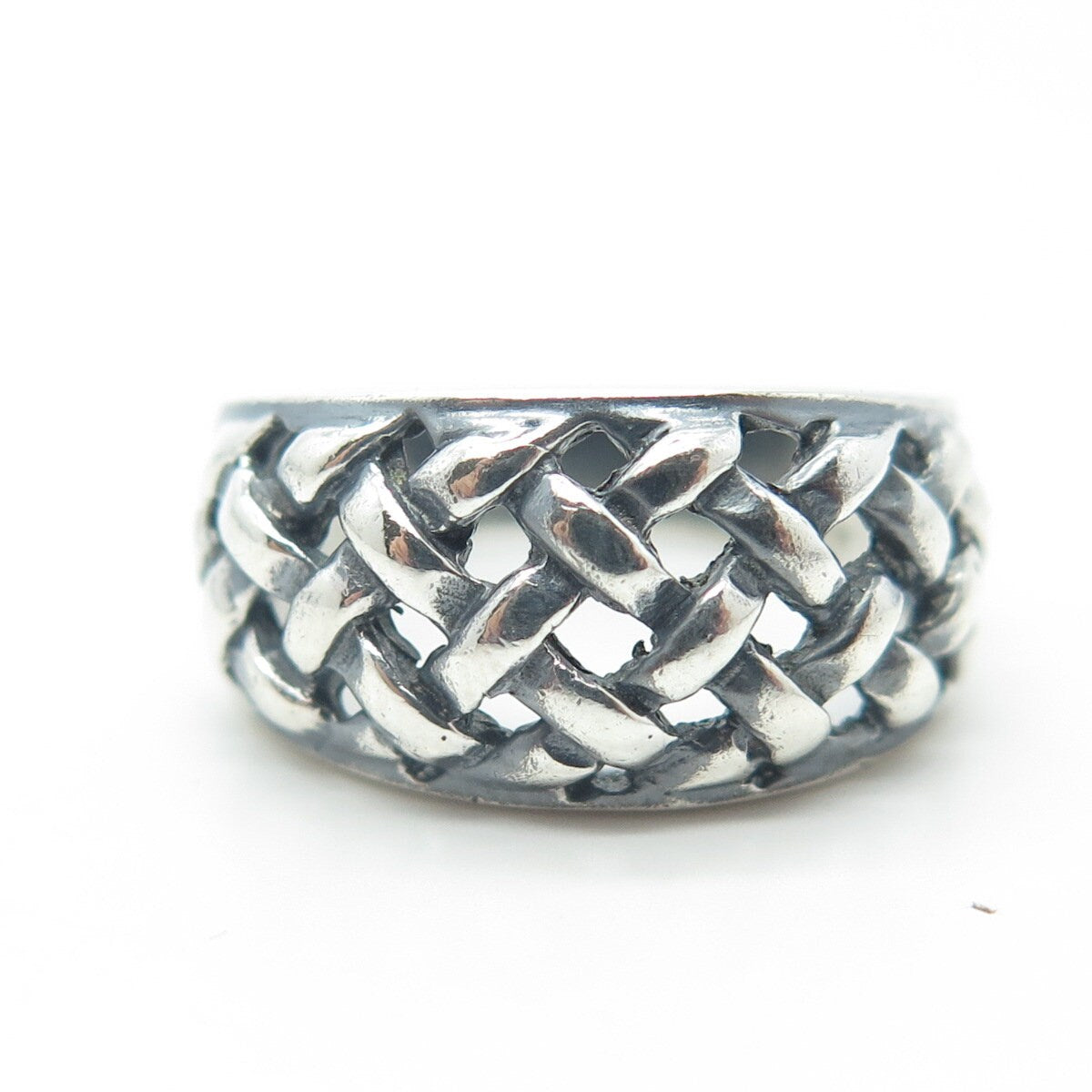 925 Sterling Silver Vintage Wicker Woven Oxidized Ring Size 7.25
