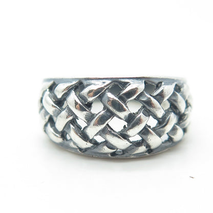 925 Sterling Silver Vintage Wicker Woven Oxidized Ring Size 7.25
